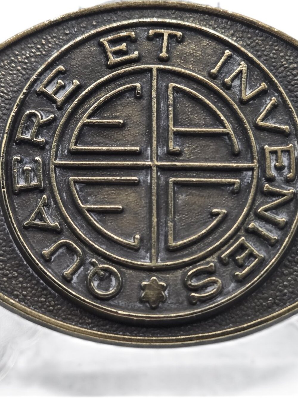 Seek & You Will Find Latin Brass Metal Belt Buckle Fairfield Industries 2.5"